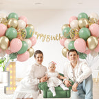 BAUANOOY 60pcs Pink & Green Balloons Kit for Boho Baby Shower & Birthday Decor