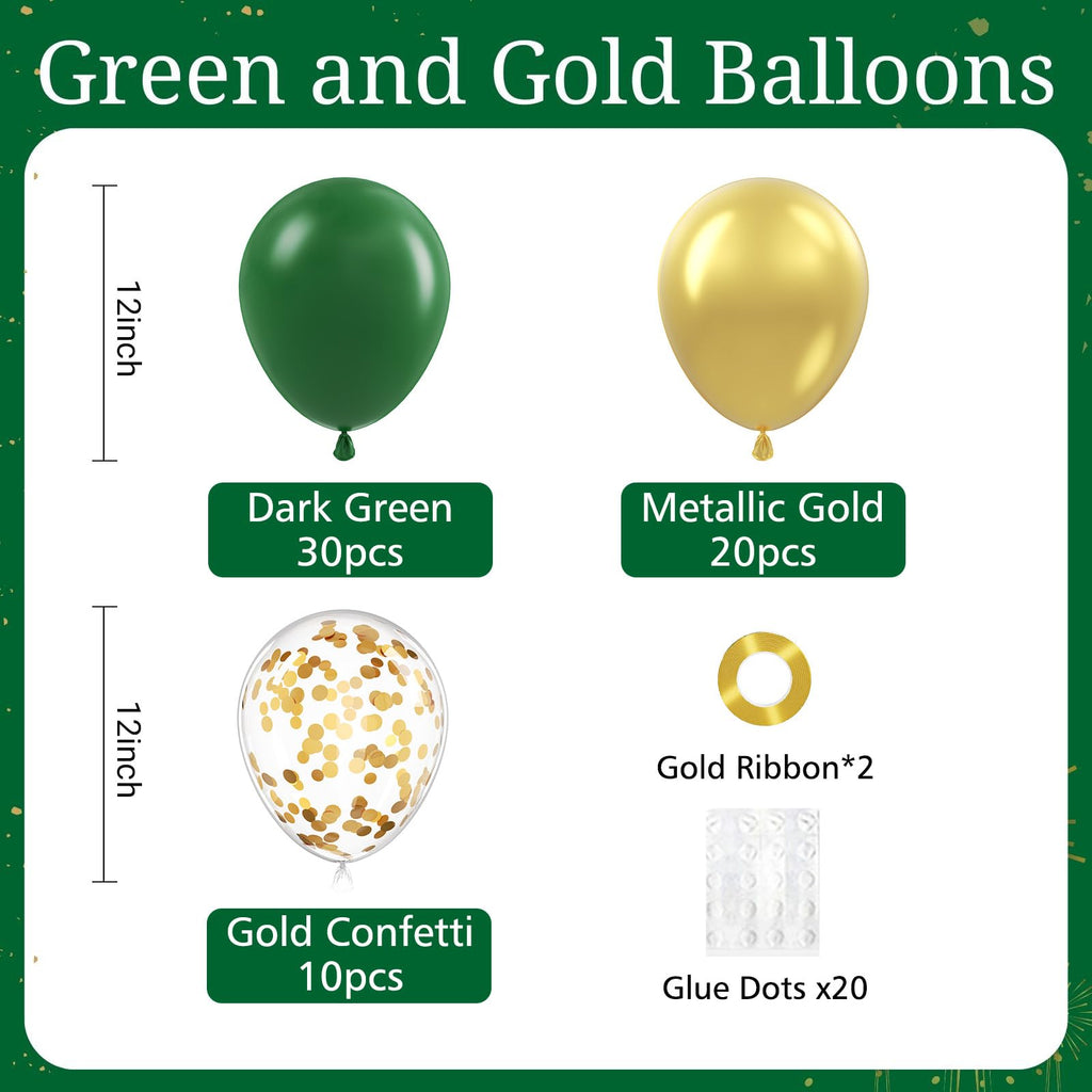 BAUANOOY Green & Gold Balloons 60pc 12in – Latex Party Kit for Weddings & Celebrations