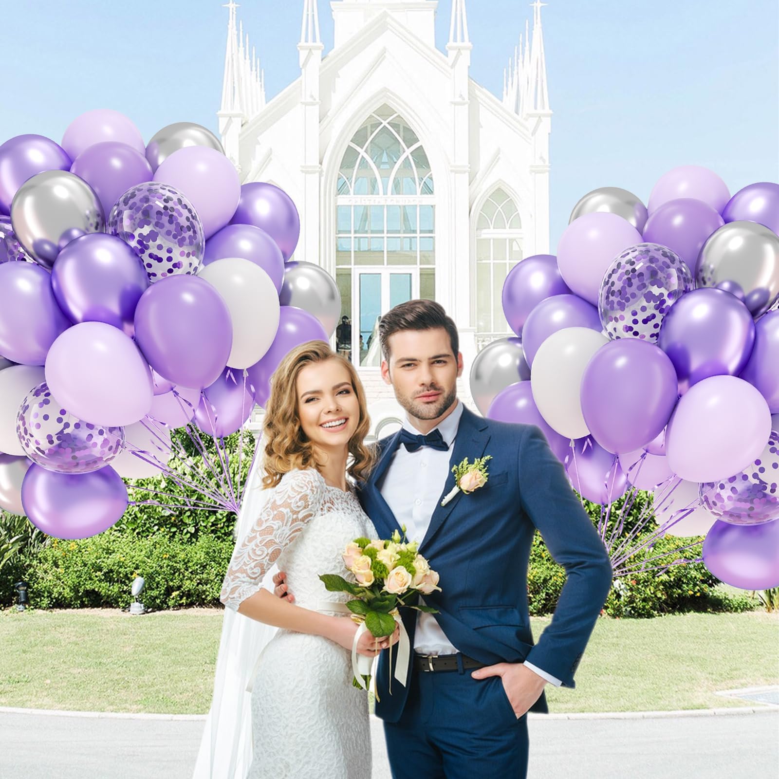 BAUANOOY 60pcs Purple & Silver Balloons Set — 12in Confetti, Pearl Purple, Metallic Silver for Weddings & Parties