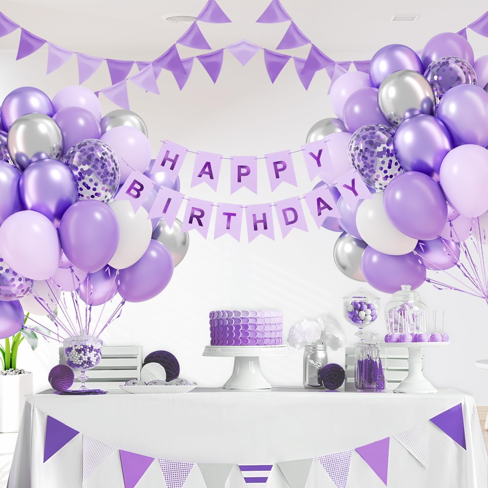 BAUANOOY 60pcs Purple & Silver Balloons Set — 12in Confetti, Pearl Purple, Metallic Silver for Weddings & Parties