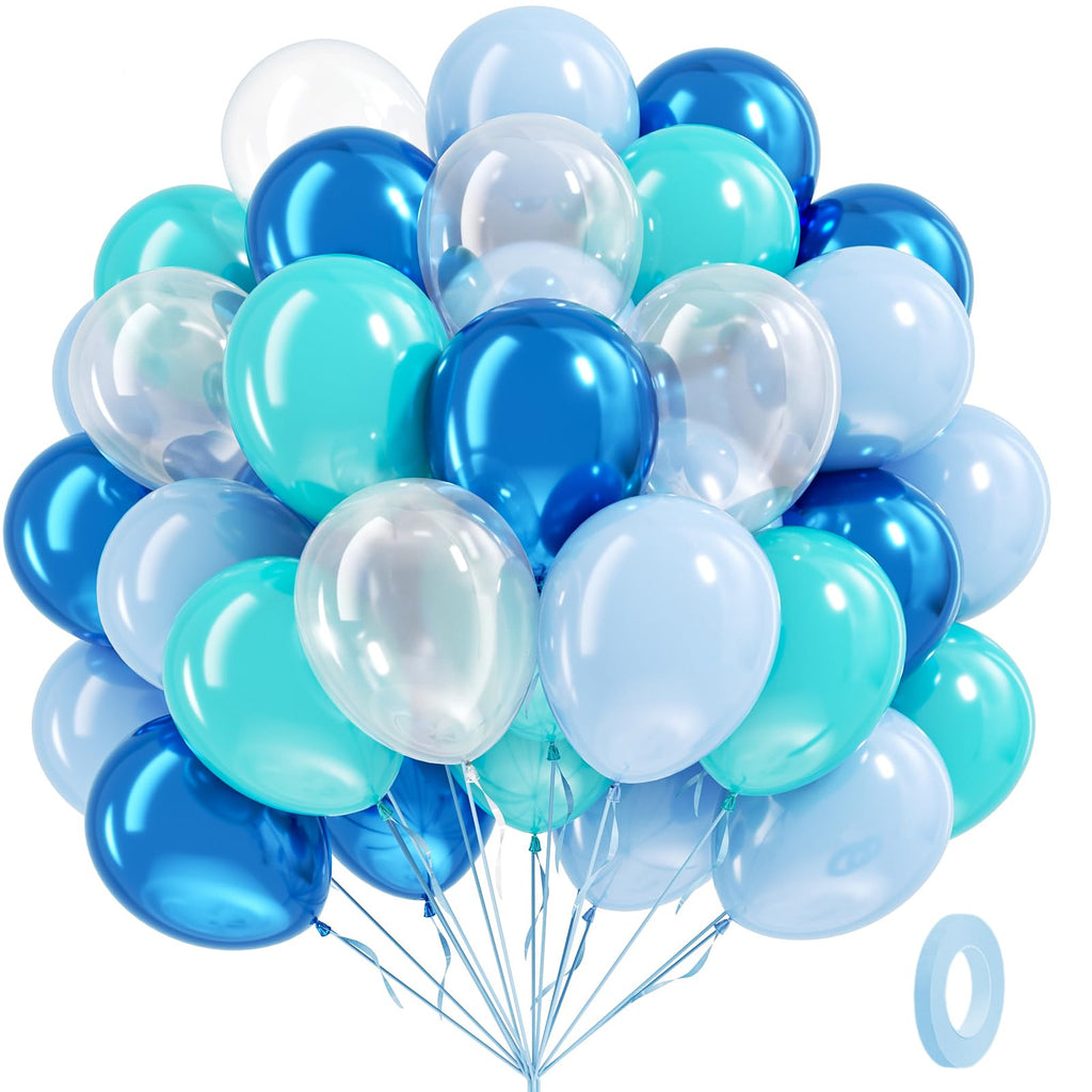 BAUANOOY Ocean Balloons – 60pcs 12" Teal, Turquoise & Clear Latex Balloons for Under-the-Sea Parties