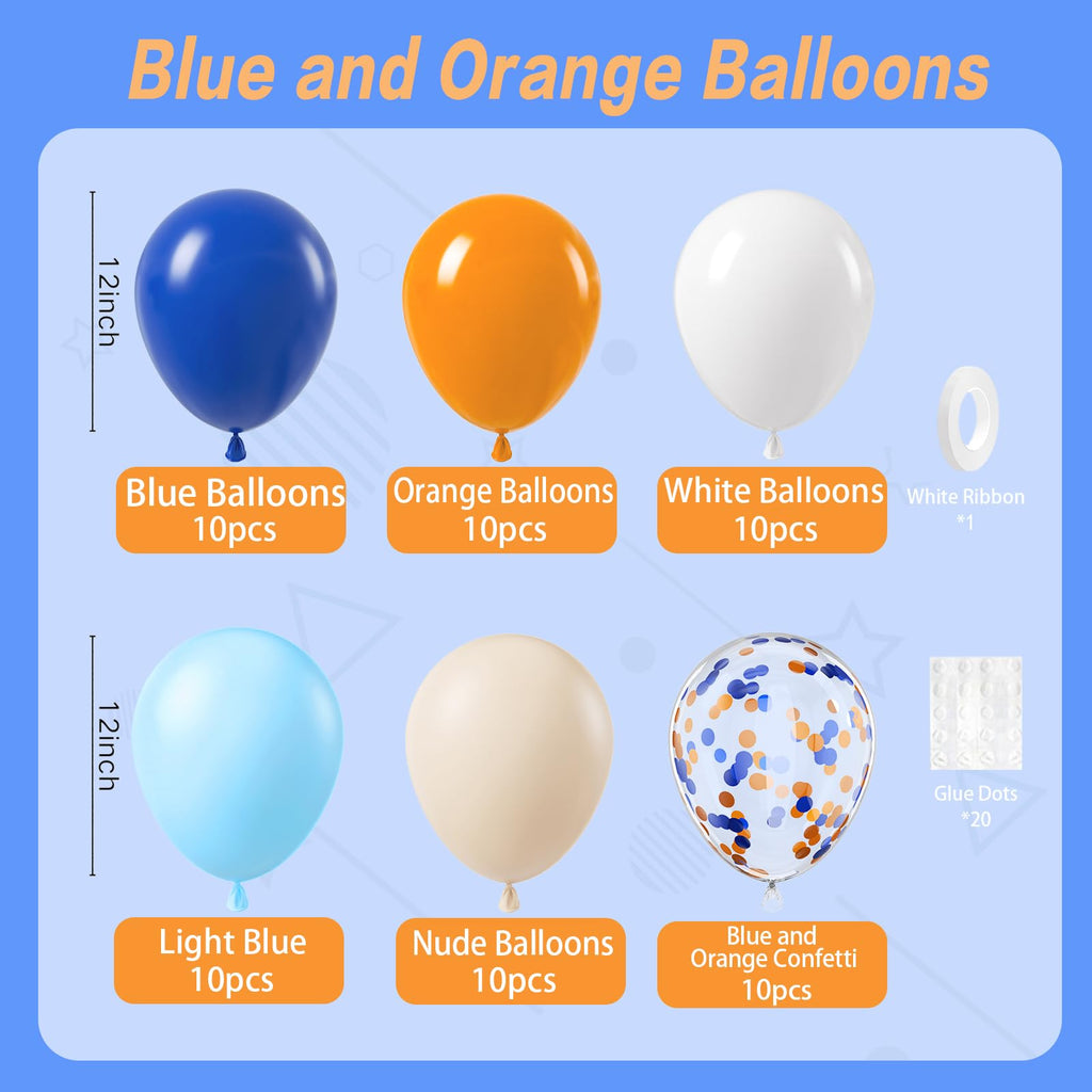 BAUANOOY Blue and Orange Balloons Kit – 60pcs 12-Inch Latex Confetti Balloons for Baby Showers, Birthdays & Graduation