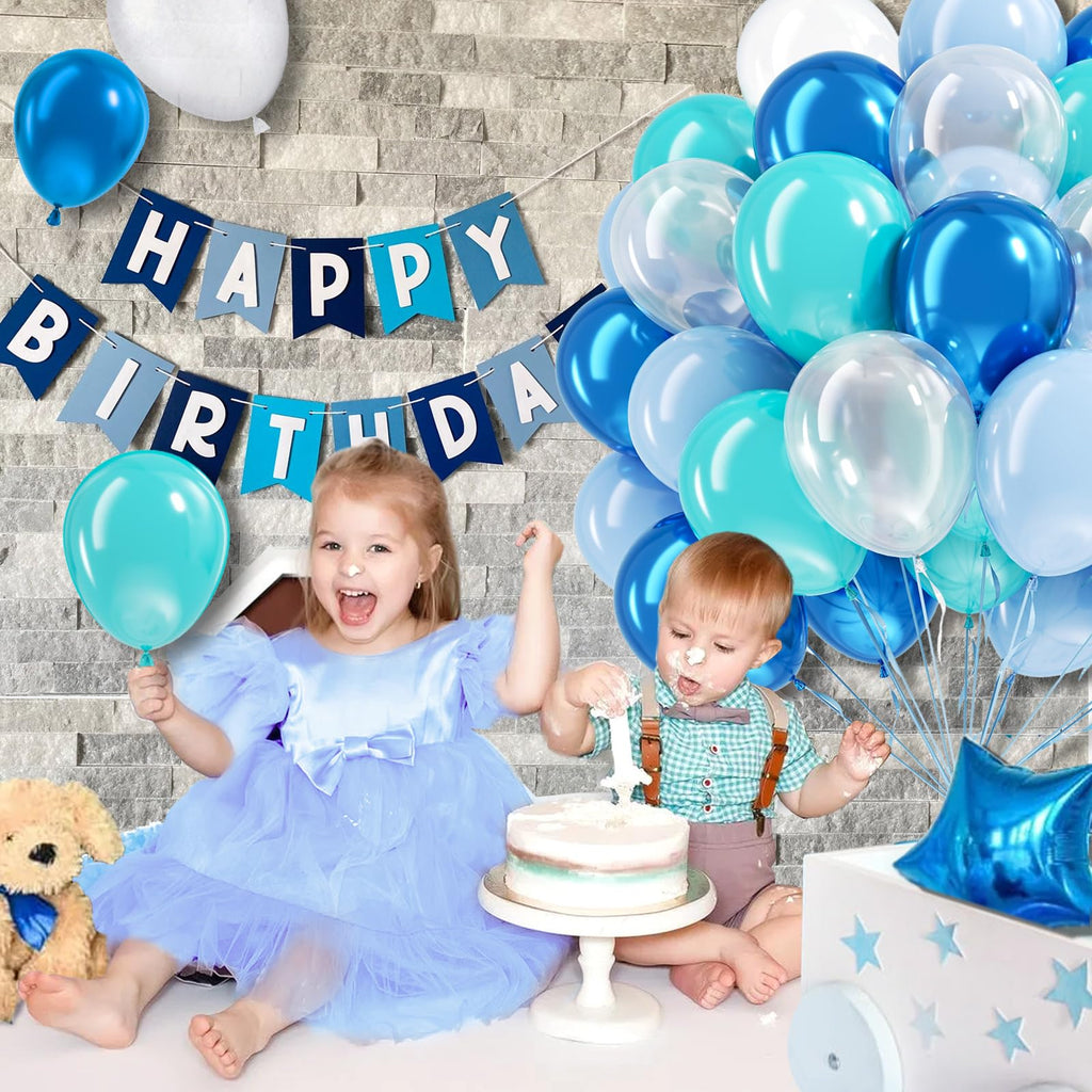 BAUANOOY Ocean Balloons – 60pcs 12" Teal, Turquoise & Clear Latex Balloons for Under-the-Sea Parties