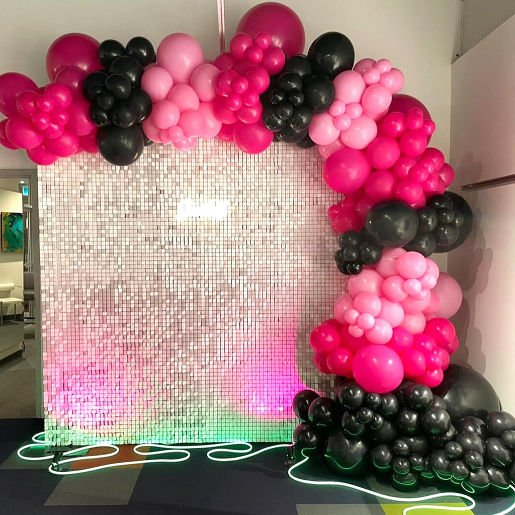 BAUANOOY 100pcs Hot Pink Balloons – 12" Latex with Pink Ribbon for Birthday & Wedding Decor