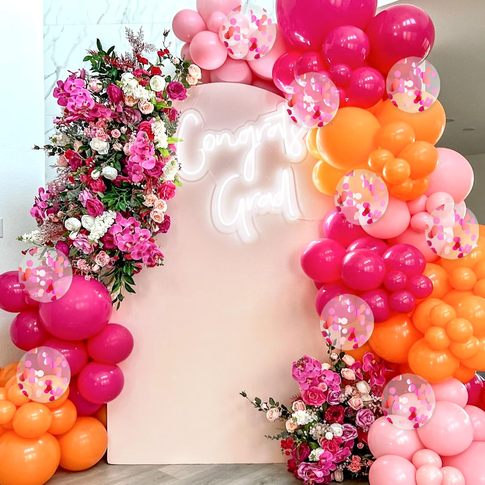 BAUANOOY Pink & Orange Balloons Set — 60pc 12in Confetti Garland Kit