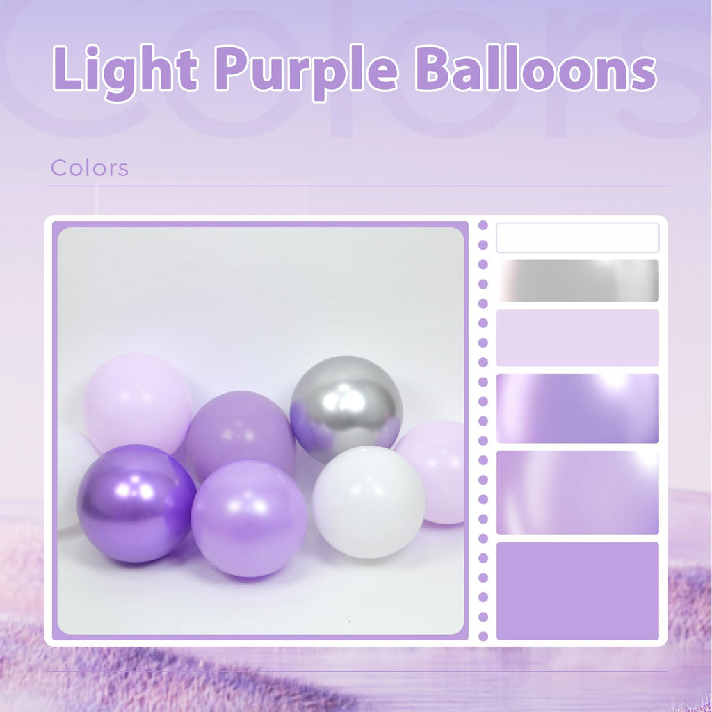 BAUANOOY 60pcs Purple & Silver Balloons Set — 12in Confetti, Pearl Purple, Metallic Silver for Weddings & Parties