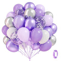 BAUANOOY 60pcs Purple & Silver Balloons Set — 12in Confetti, Pearl Purple, Metallic Silver for Weddings & Parties