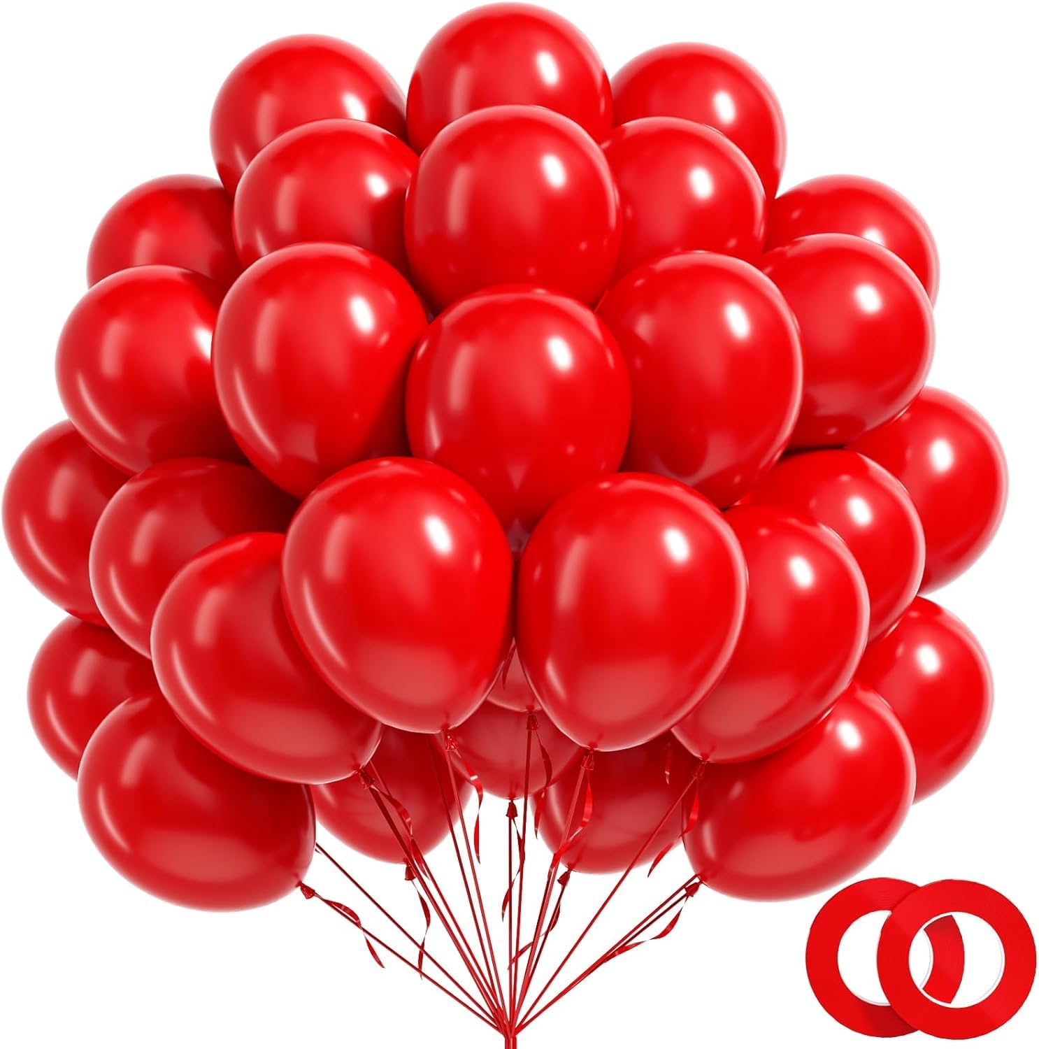 BAUANOOY 100pcs Red Balloons 12 Inch with Ribbon – Party Decorations
