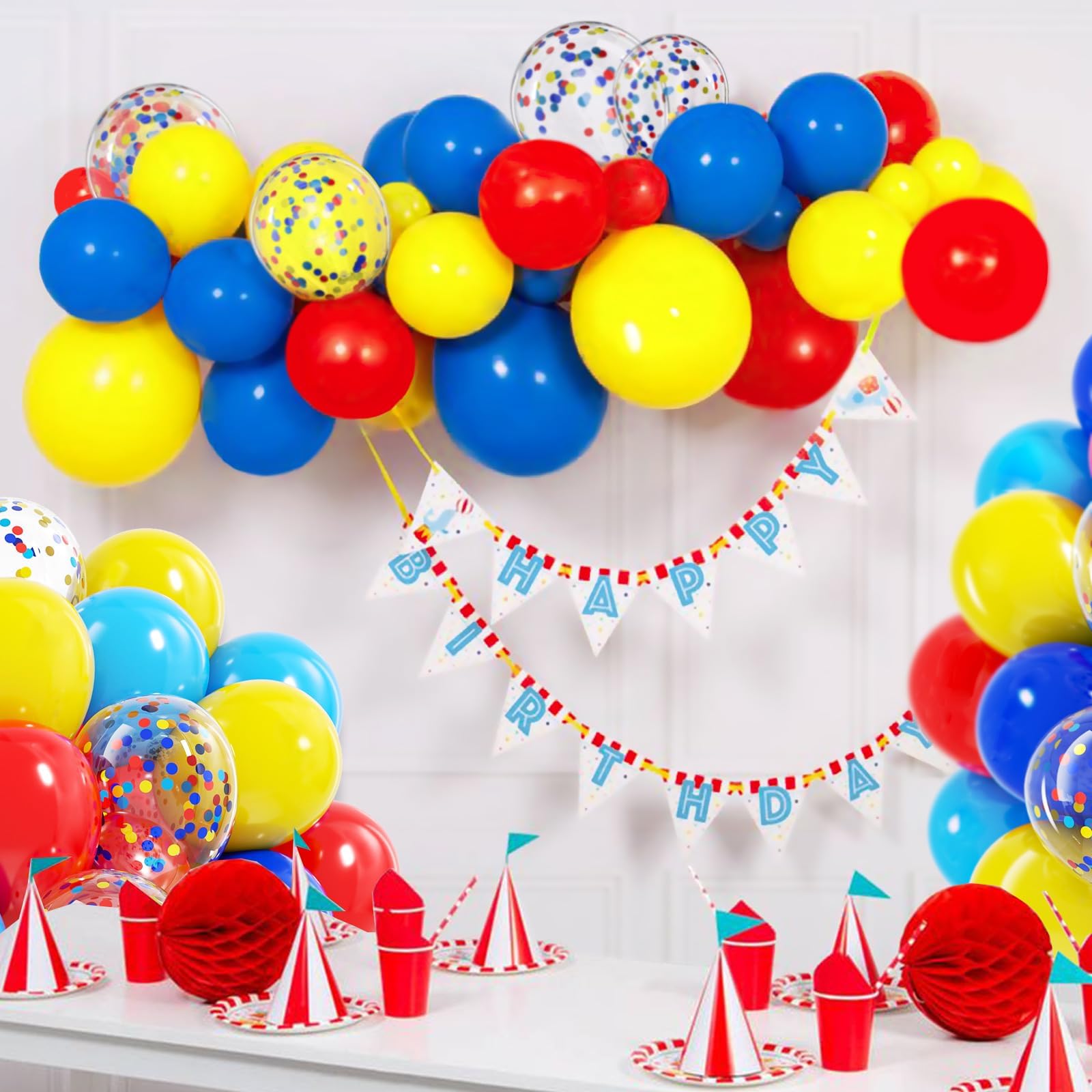 BAUANOOY Carnival Balloons - 60pcs 12in Latex Party Set (Red, Light Blue, Royal Blue & Yellow)