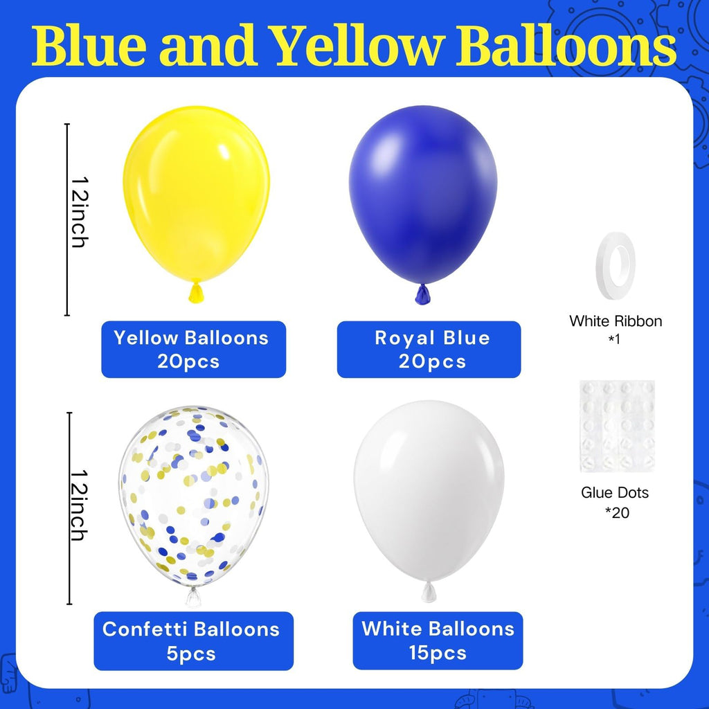 BAUANOOY Blue & Yellow Balloons - 60pcs 12-Inch Royal Blue, Yellow & White with Confetti