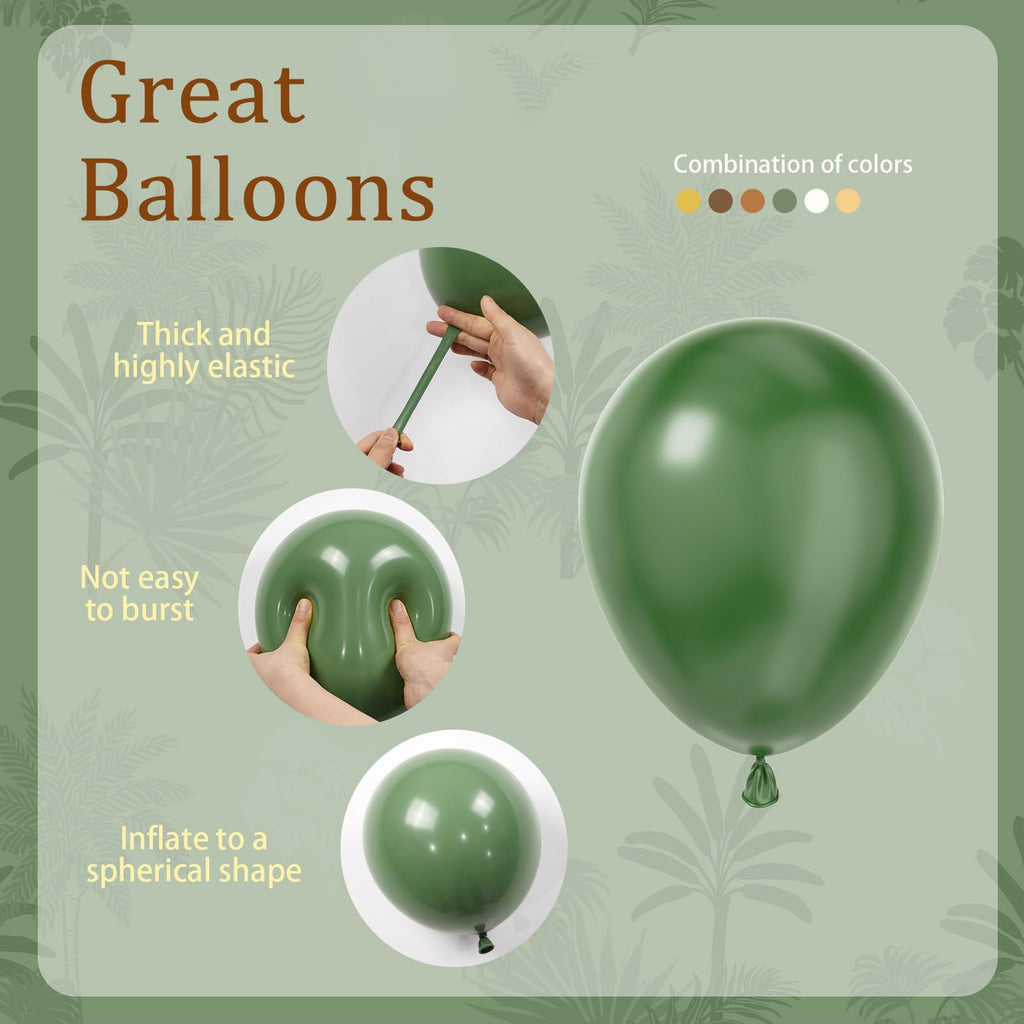 BAUANOOY Green & Brown Safari Balloons – 60pcs, 12in Latex Party Decorations
