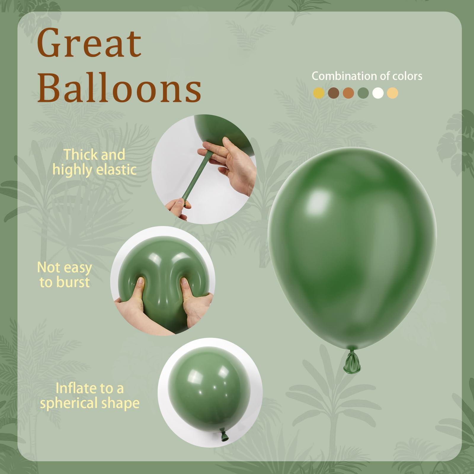 BAUANOOY Green & Brown Safari Balloons – 60pcs, 12in Latex Party Decorations
