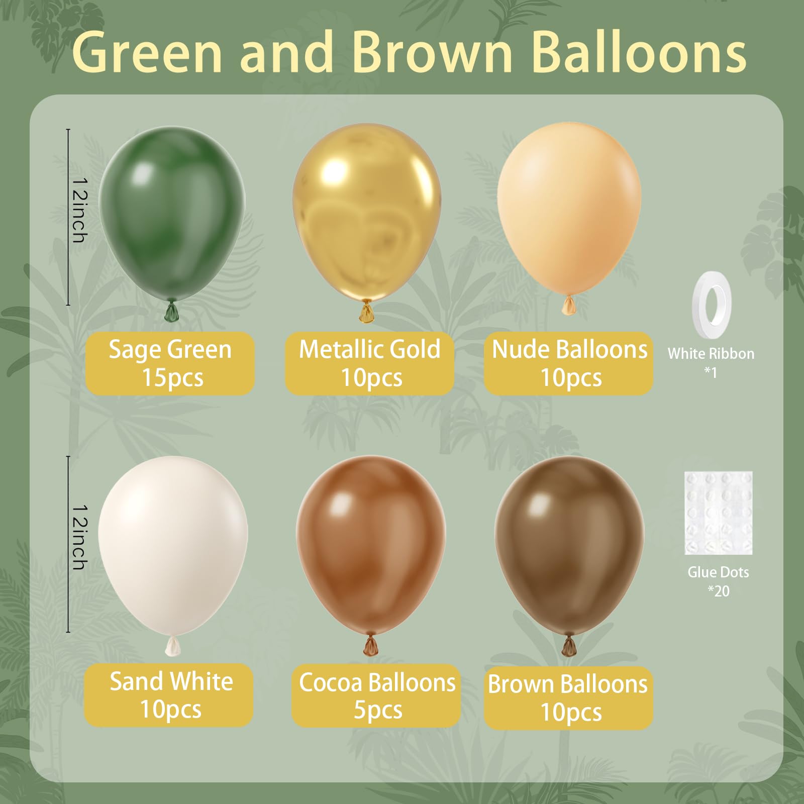 BAUANOOY Green & Brown Safari Balloons – 60pcs, 12in Latex Party Decorations