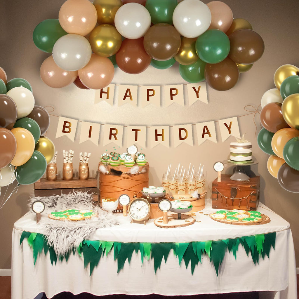 BAUANOOY Green & Brown Safari Balloons – 60pcs, 12in Latex Party Decorations