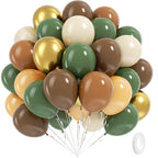 BAUANOOY Green & Brown Safari Balloons – 60pcs, 12in Latex Party Decorations