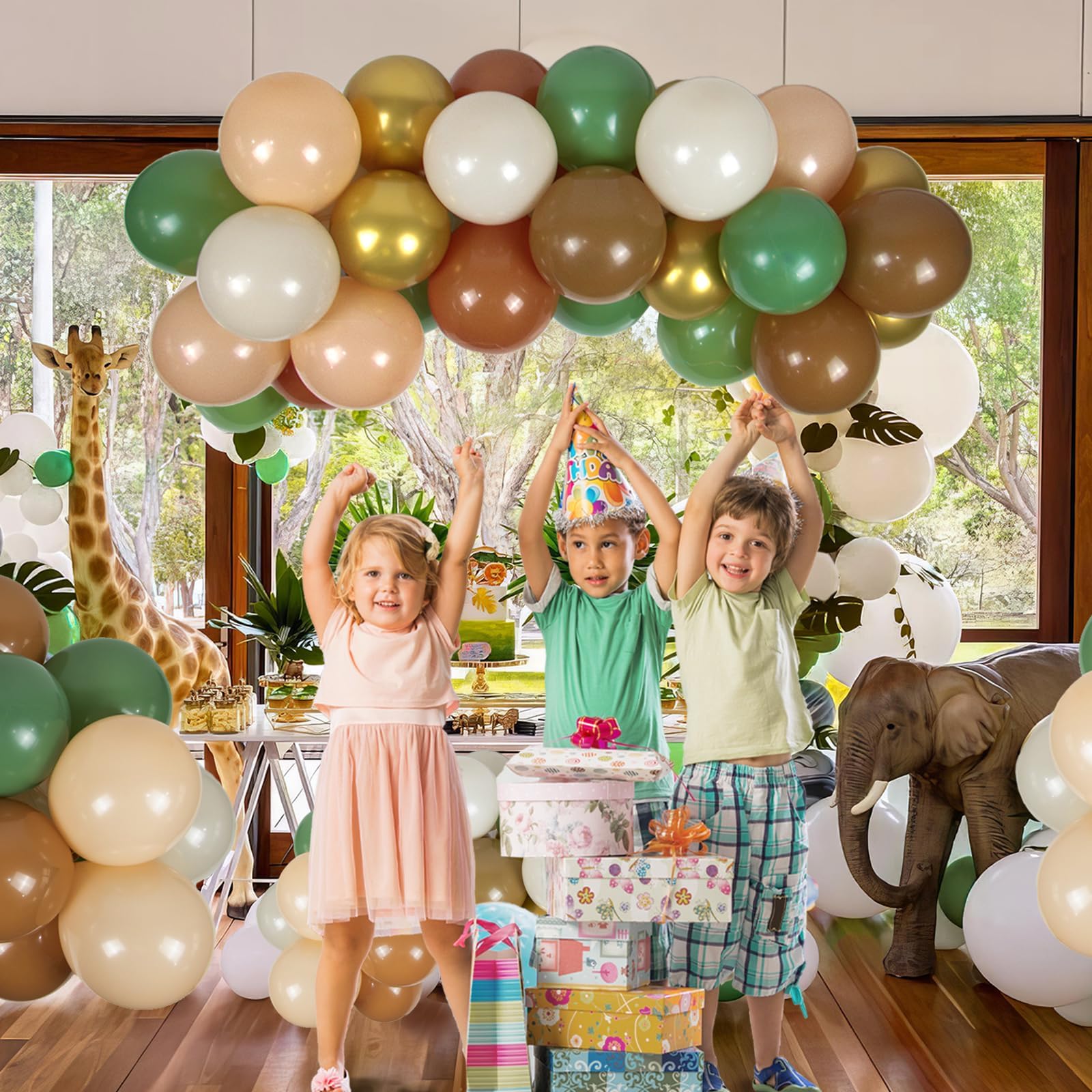 BAUANOOY Green & Brown Safari Balloons – 60pcs, 12in Latex Party Decorations