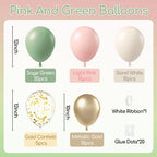 BAUANOOY 60pcs Pink & Green Balloons Kit for Boho Baby Shower & Birthday Decor