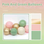 BAUANOOY 60pcs Pink & Green Balloons Kit for Boho Baby Shower & Birthday Decor