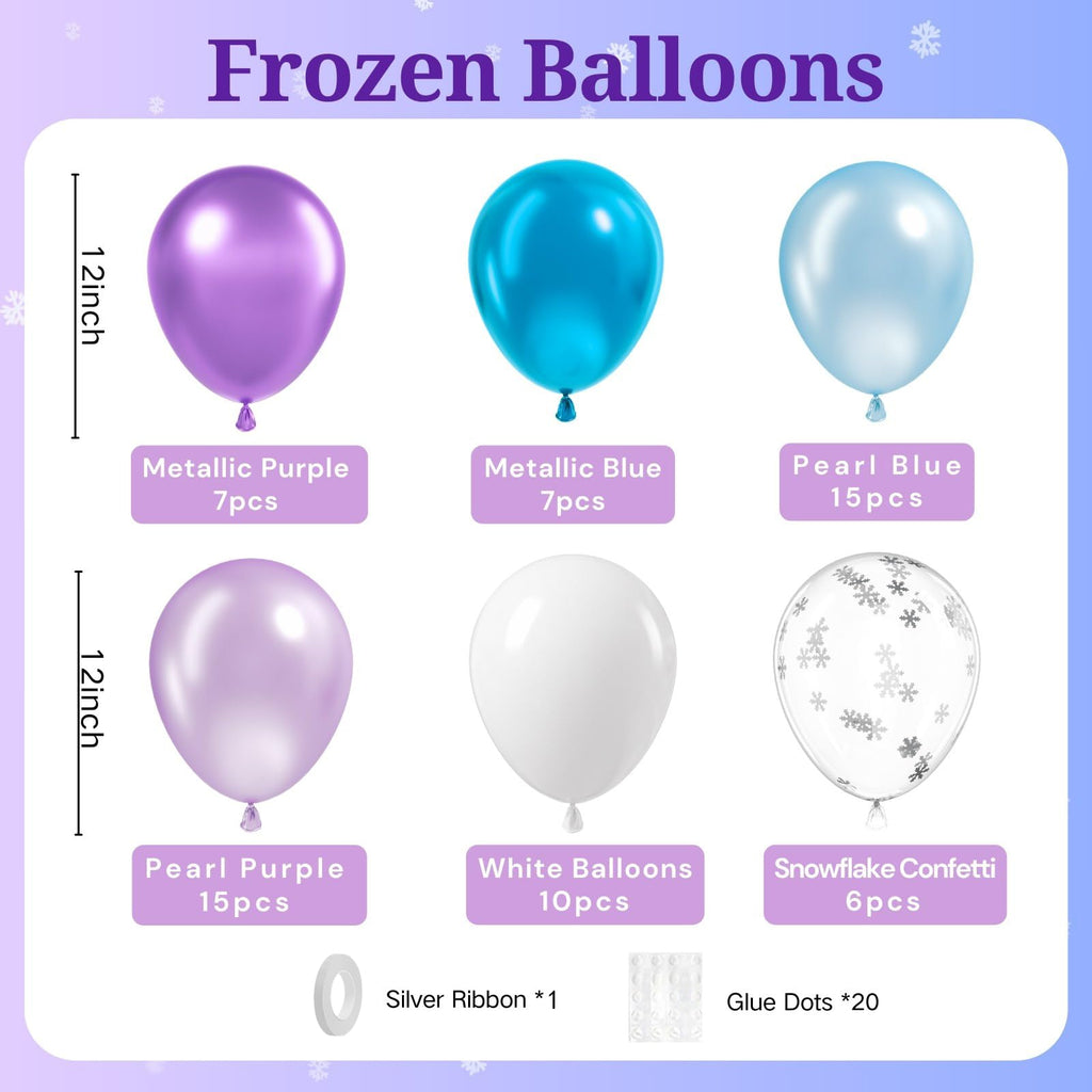 BAUANOOY Frozen Balloons – 60pc 12in Purple & Blue with Snowflake Confetti for Winter Parties