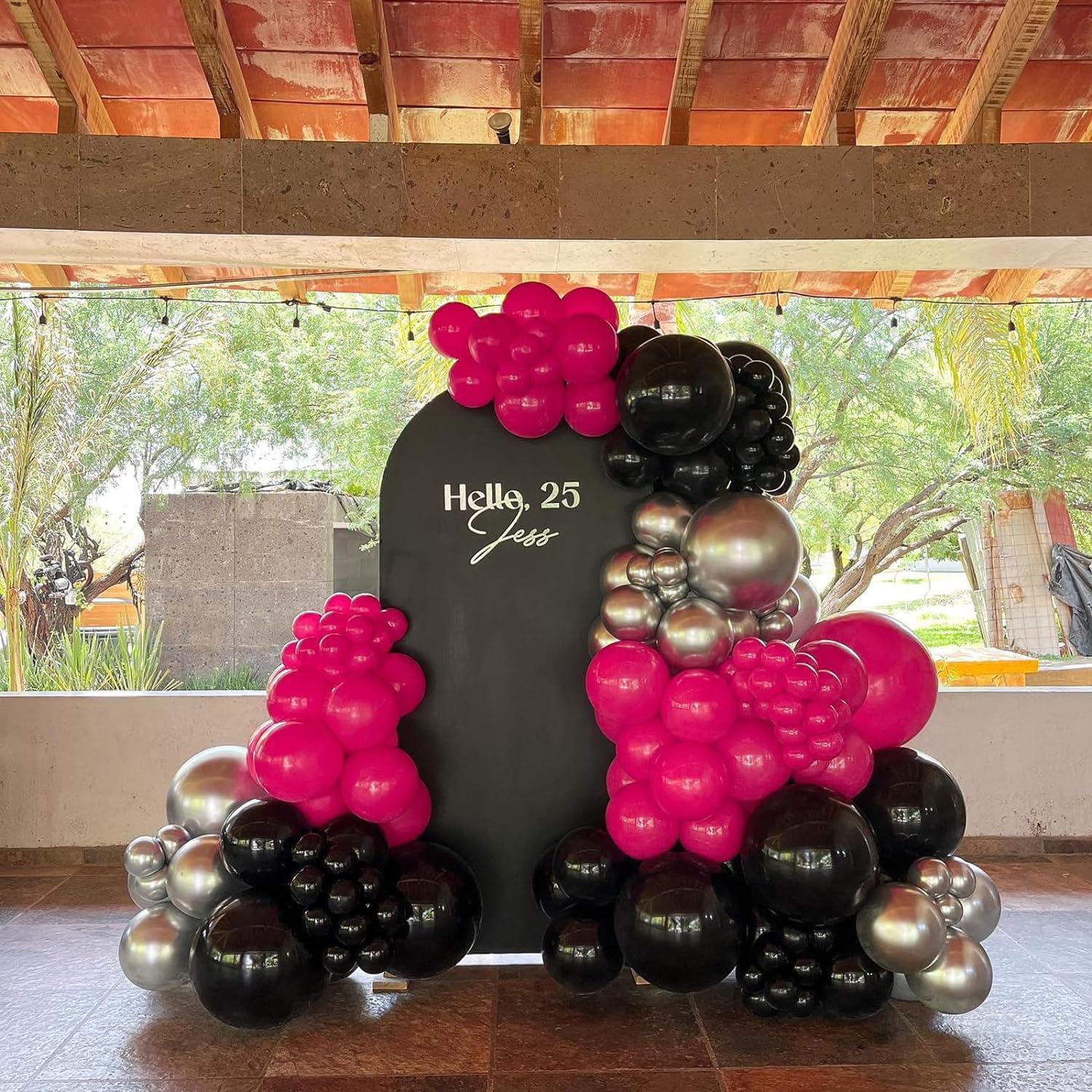 BAUANOOY 100pcs Hot Pink Balloons – 12" Latex with Pink Ribbon for Birthday & Wedding Decor