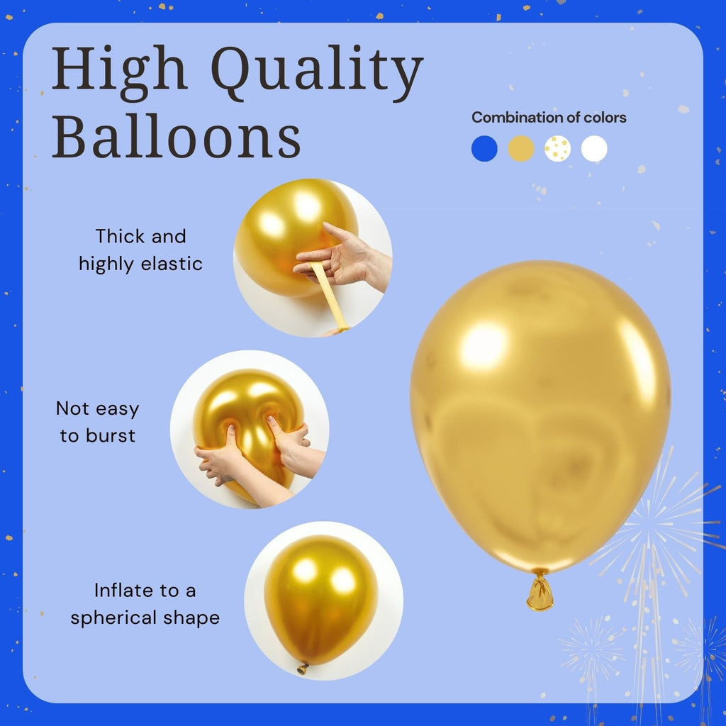 BAUANOOY Royal Blue Gold White Balloons – 60pcs, 12in Metallic Confetti