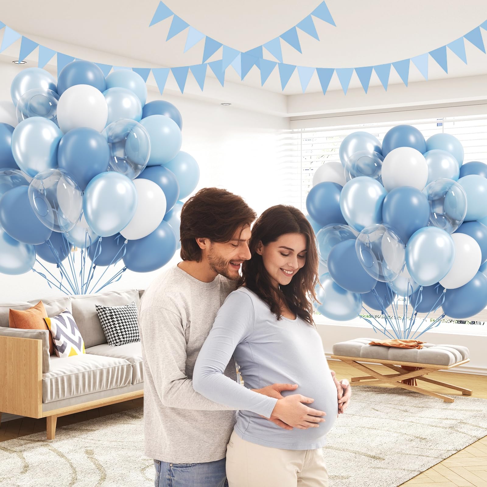 BAUANOOY 60pcs Dusty Blue Balloons Set – 12-inch Pastel Blue, Pearl Blue, White & Clear for Weddings, Baby Showers & Birthdays