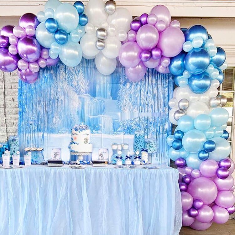 BAUANOOY Frozen Balloons – 60pc 12in Purple & Blue with Snowflake Confetti for Winter Parties