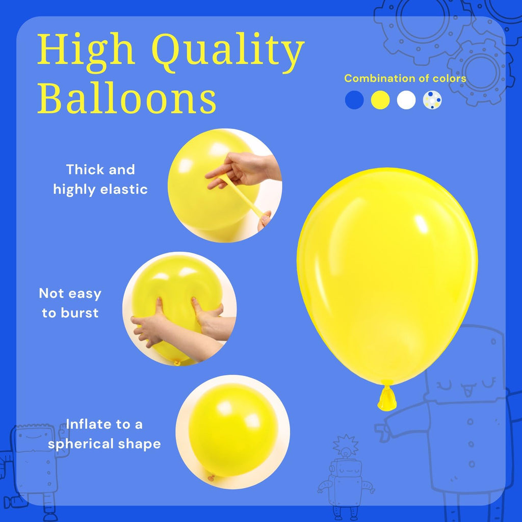 BAUANOOY Blue & Yellow Balloons - 60pcs 12-Inch Royal Blue, Yellow & White with Confetti