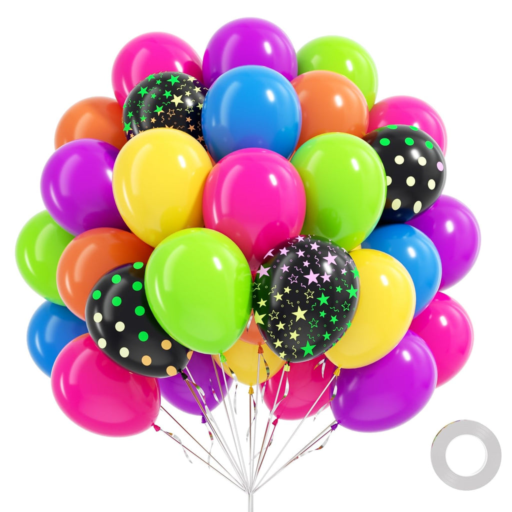 BAUANOOY 60pcs Neno Balloons 12in Neon Rainbow Set – Yellow, Pink, Lime Green, Orange, Blue, Purple for 80s/90s Neon Parties