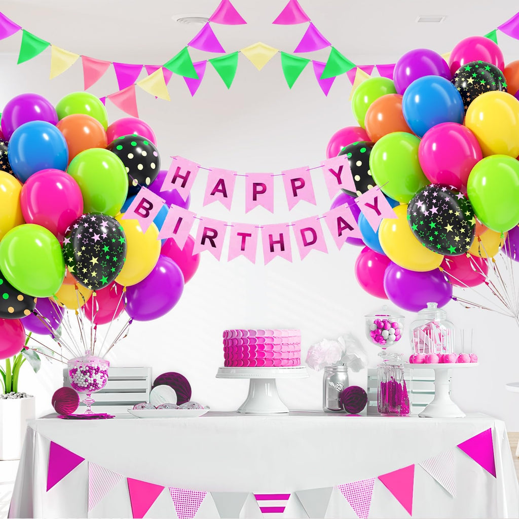 BAUANOOY 60pcs Neno Balloons 12in Neon Rainbow Set – Yellow, Pink, Lime Green, Orange, Blue, Purple for 80s/90s Neon Parties