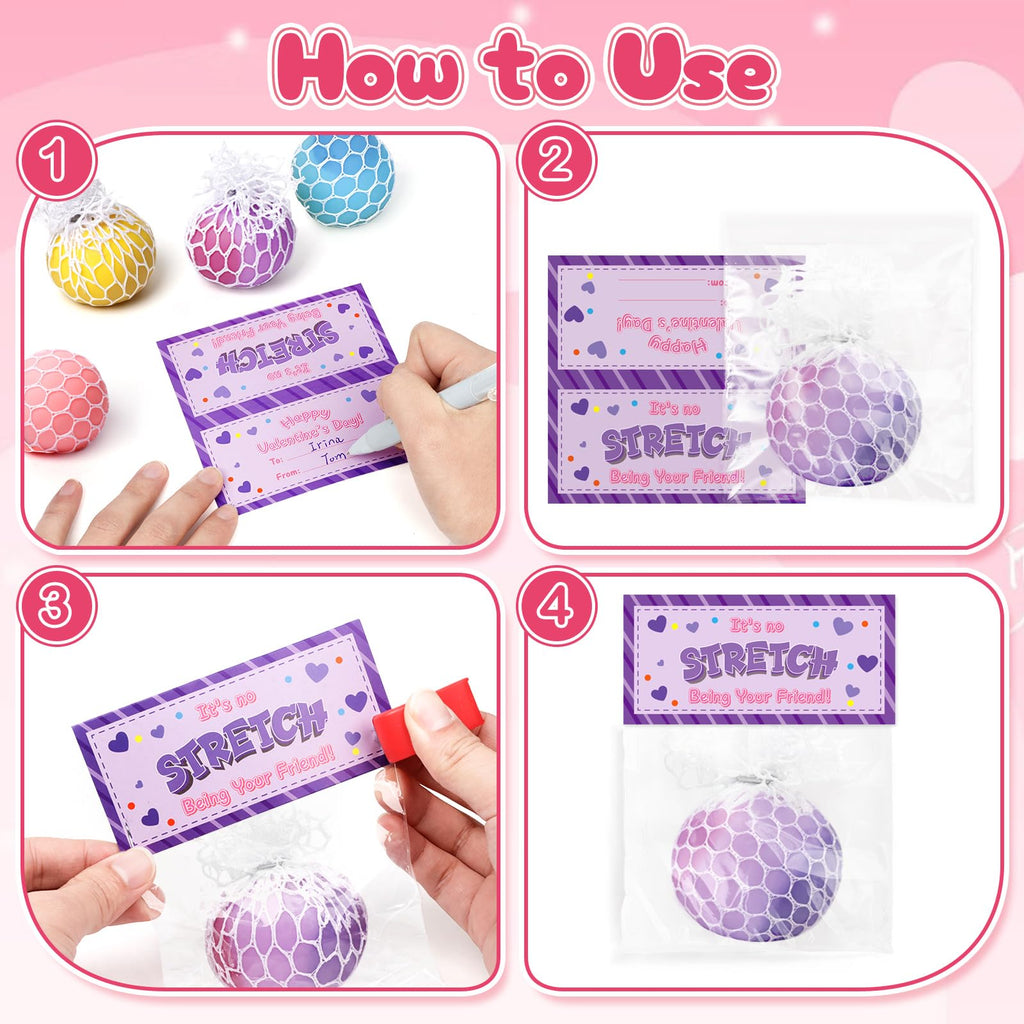 BAYSING Valentines Day Cards for Kids – 24-Pack Stress Relief Balls, Classroom Exchange & Party Favors
