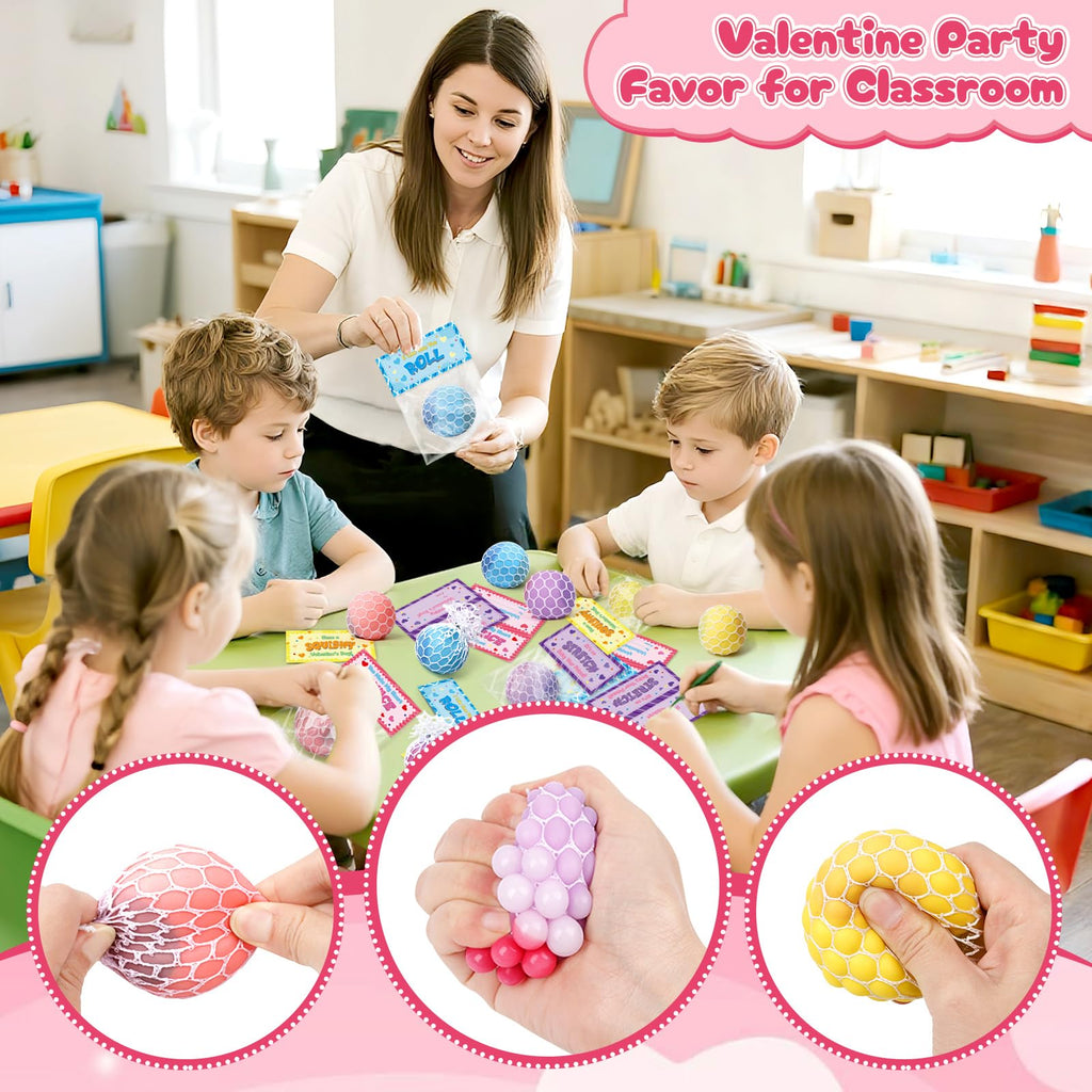 BAYSING Valentines Day Cards for Kids – 24-Pack Stress Relief Balls, Classroom Exchange & Party Favors