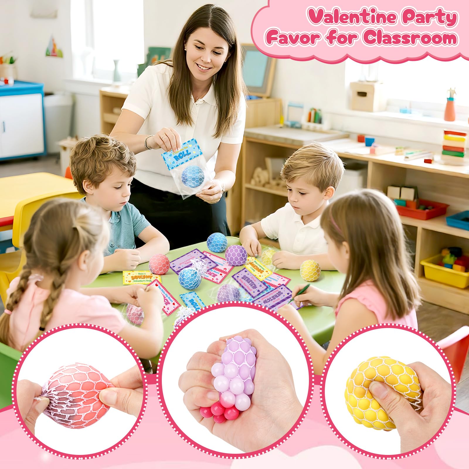 BAYSING Valentines Day Cards for Kids – 24-Pack Stress Relief Balls, Classroom Exchange & Party Favors