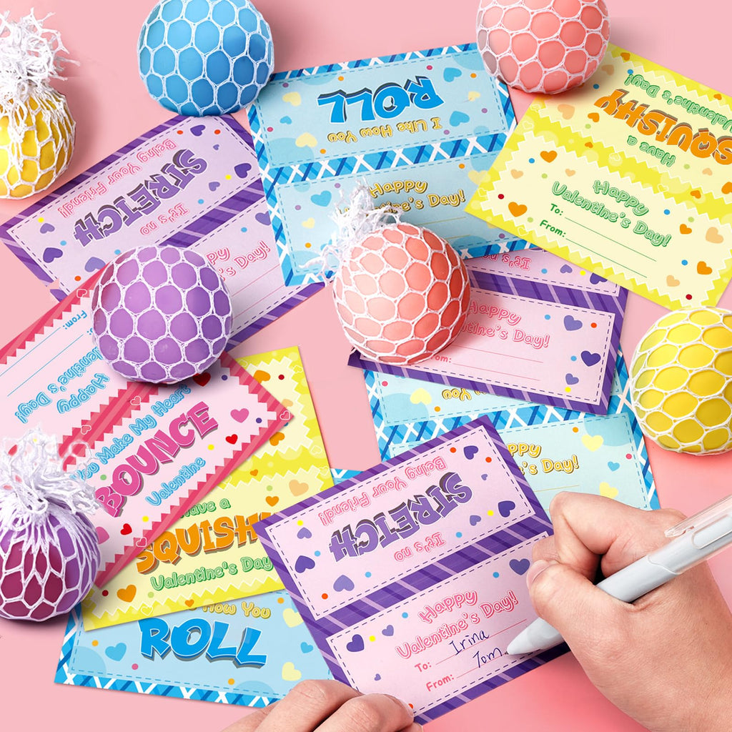 BAYSING Valentines Day Cards for Kids – 24-Pack Stress Relief Balls, Classroom Exchange & Party Favors