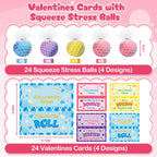 BAYSING Valentines Day Cards for Kids – 24-Pack Stress Relief Balls, Classroom Exchange & Party Favors