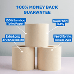 Bazoo Unbleached Bamboo Toilet Paper | 24 Rolls or 48 Rolls | 100% FSC Bamboo, Plastic-Free