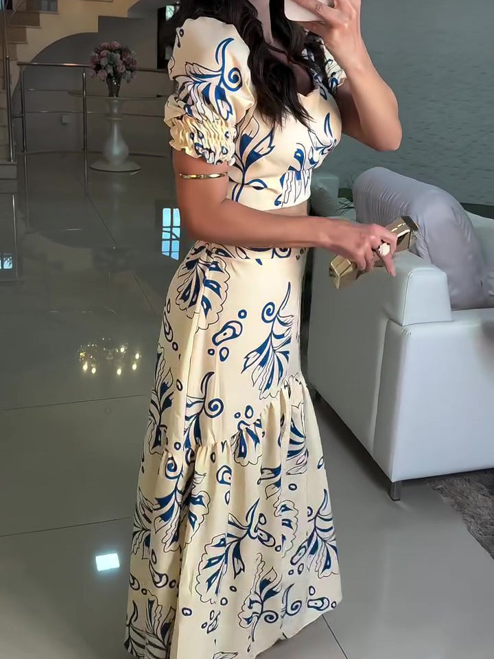 Holiday Print Short Sleeve Top & Elastic Waist Skirt Set