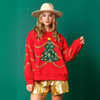 Women's Casual Loose-Fit Christmas Tree Sequin Long-Sleeve Hoodie