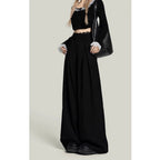 Black Lace Stitching Wide-leg Casual Pants Women