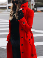 Women's Luxury Woolen Coat - Slim Fit Stand Collar Cardigan | Premium Winter Outerwear