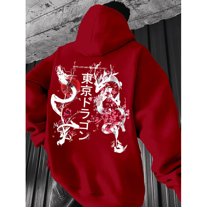 Japanese-style Pattern Hoodie, Light Gray Pullover