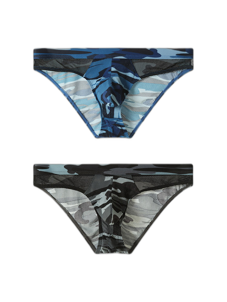 2 Pack Men's Classic Camo Mesh U-Shaped Pouch Breathable Briefs