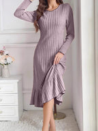 Women's Fashion Solid Color Ruffle Sleeve Long Dress