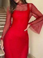 Mesh Long-sleeved Two-piece Maxi Dress