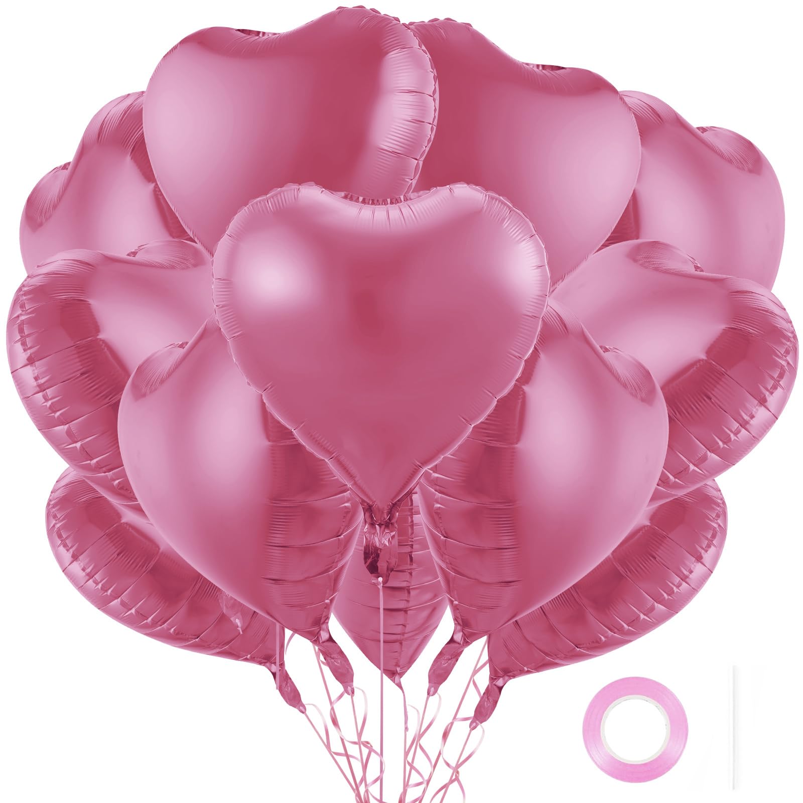 BBPOOL 12Pcs Pink Heart Balloons – 18in Foil Hearts for Valentines Day, Weddings, Birthdays