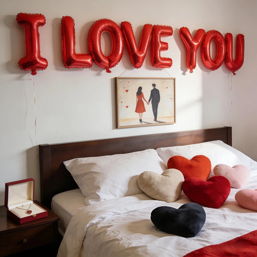 BBPOOL I Love You Balloons - 16-Inch Red Letter Balloons + 18-Inch Heart Balloons for Valentines Day