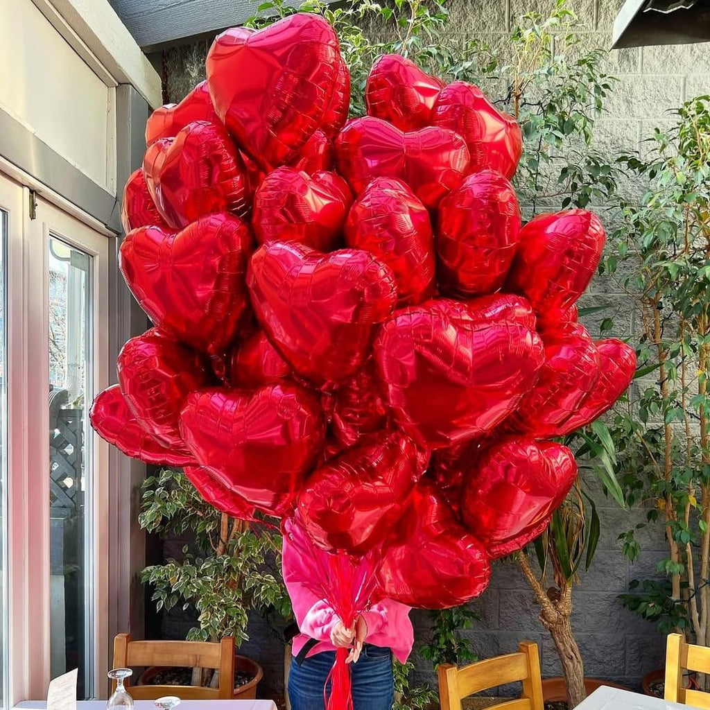BBPOOL 12Pcs Red Pink Heart Balloons – 18-Inch Foil Hearts for Valentine’s Day, Weddings & Birthdays