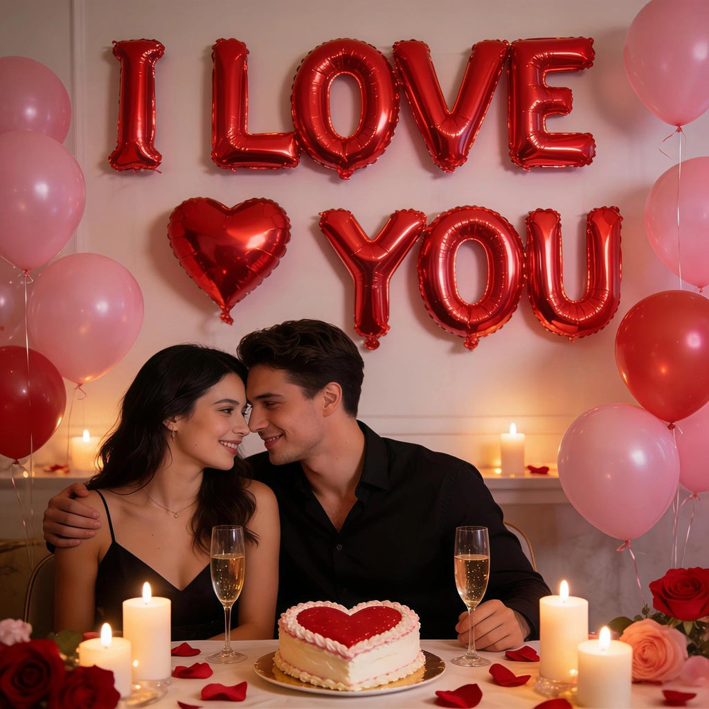 BBPOOL I Love You Balloons - 16-Inch Red Letter Balloons + 18-Inch Heart Balloons for Valentines Day