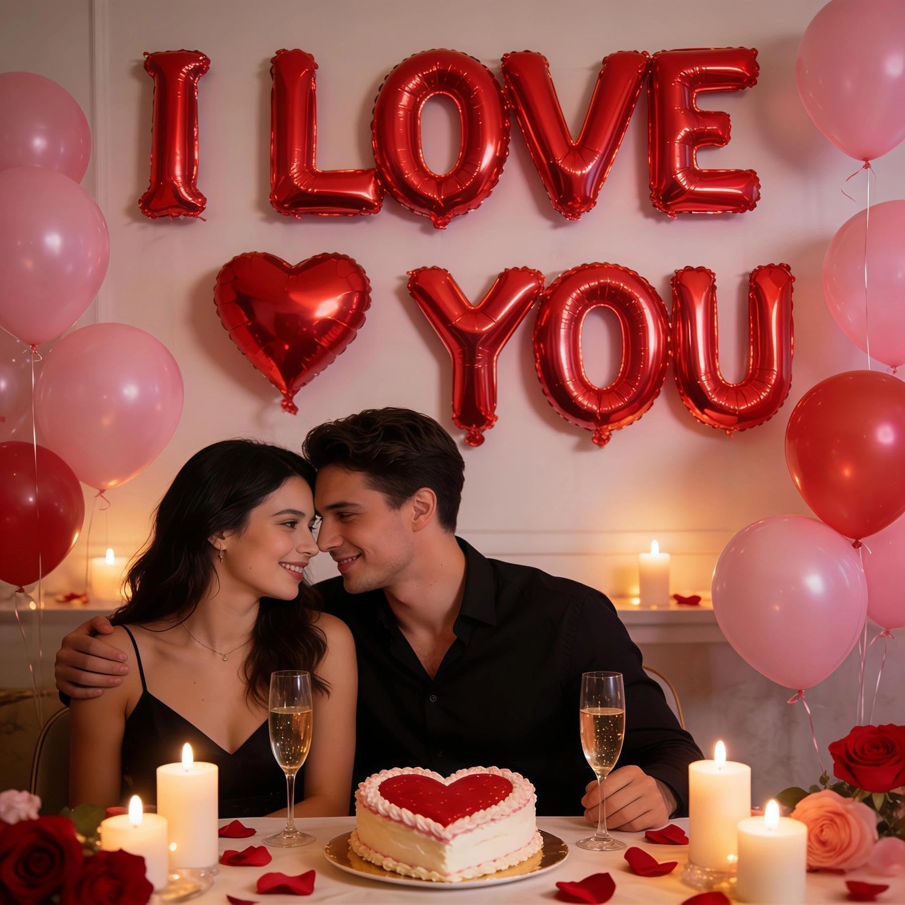 BBPOOL I Love You Balloons - 16-Inch Red Letter Balloons + 18-Inch Heart Balloons for Valentines Day