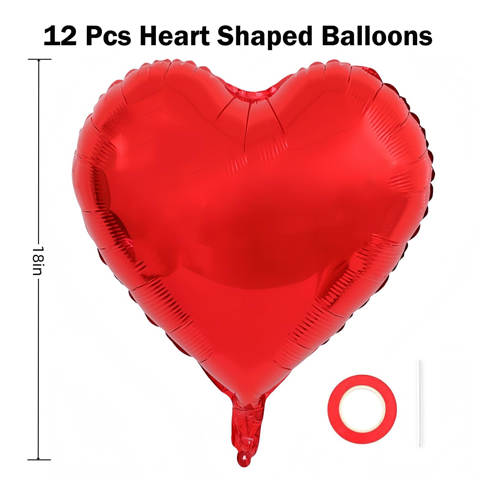 BBPOOL 12Pcs Red Pink Champagne Gold Heart Balloons - 18 Inch Foil Valentine & Wedding Decor
